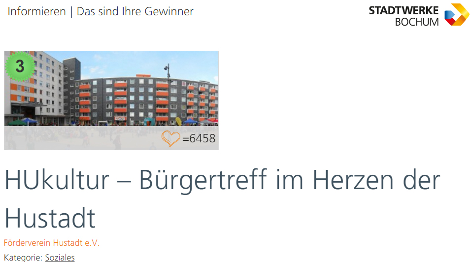 Dank Ihrer Unterstützung: HUkultur erfolgreich beim Bürgervoting der Stadtwerke Bochum!